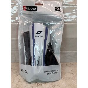 Lotto SG300 TechFLX Soccer Shin Guards with Sleeves White Blue Adult Medium